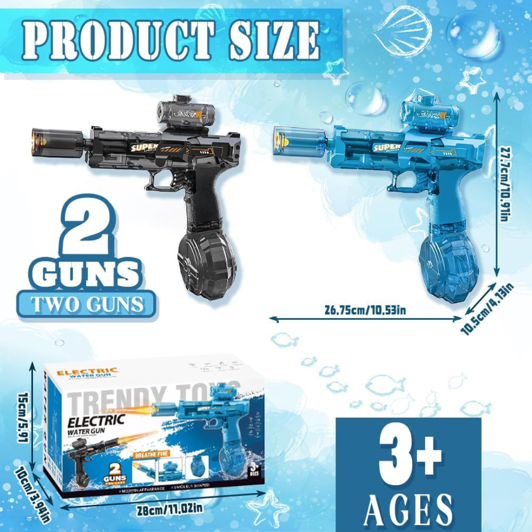 Wave Byte High-Pressure Electric Water Gun: USB-C Rechargeable, LED Lights, Leak-Proof Fun