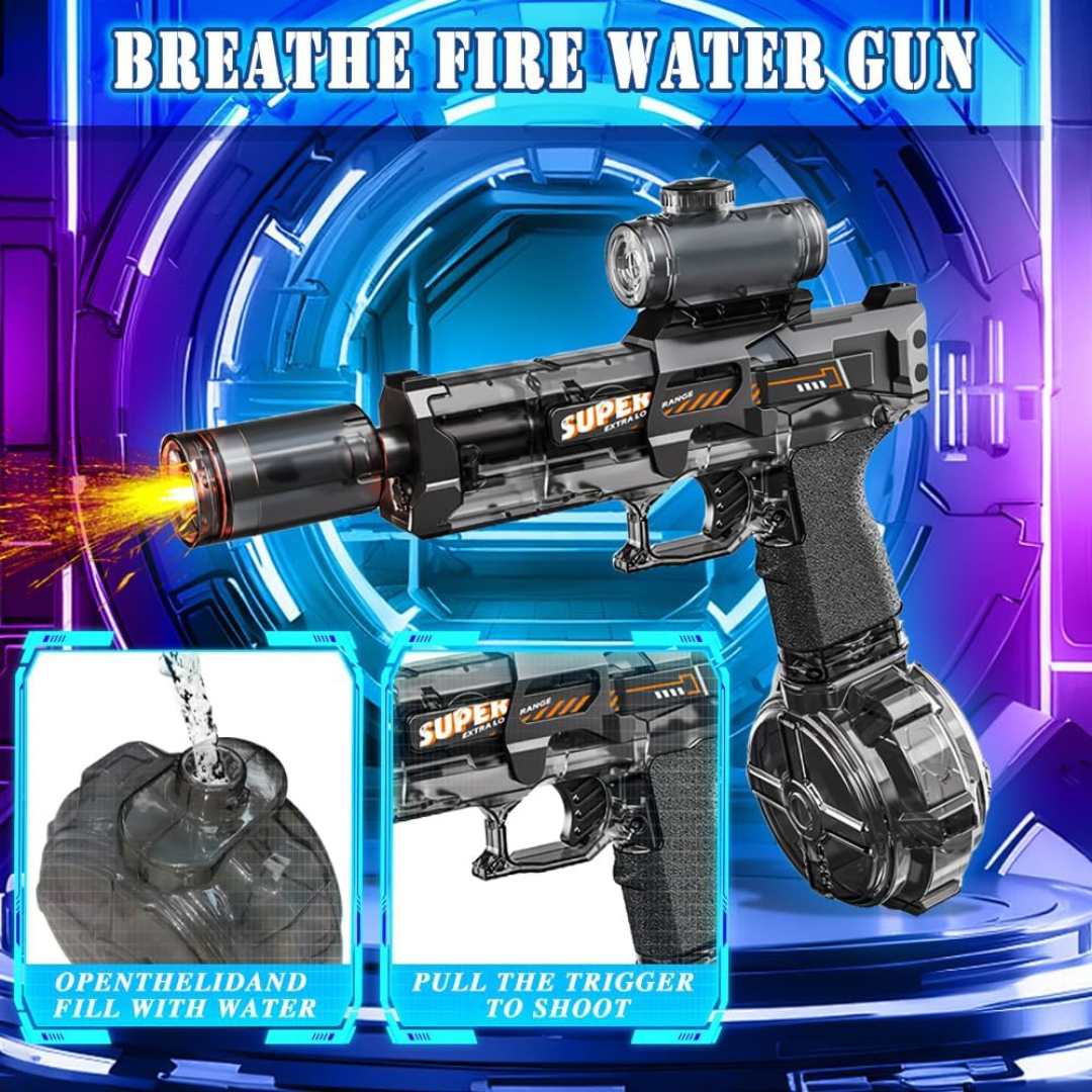 Wave Byte High-Pressure Electric Water Gun: USB-C Rechargeable, LED Lights, Leak-Proof Fun