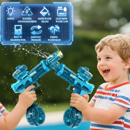 Wave Byte High-Pressure Electric Water Gun: USB-C Rechargeable, LED Lights, Leak-Proof Fun